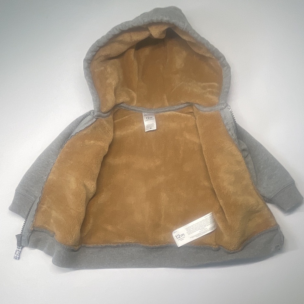 Carter's Hooded Full Zip Fleece Lined Jacket Gray/Tan Cotton Blend Unisex 9-12M - Picture 2 of 4